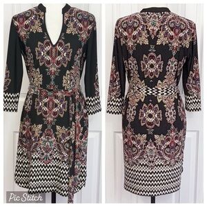 NWT DM Collection Black Multi Print Jeraldeen Jersey Shirt Dress 8